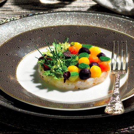 Shrimp Tartare with Herbs and Rainbow Balls