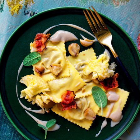 Radicchio Ravioli with Creamy Chestnut Sauce
