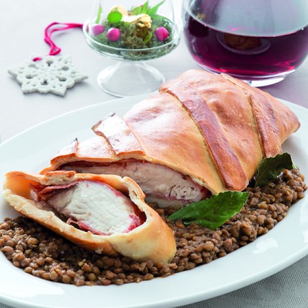 Sturgeon en Croute with Lentils