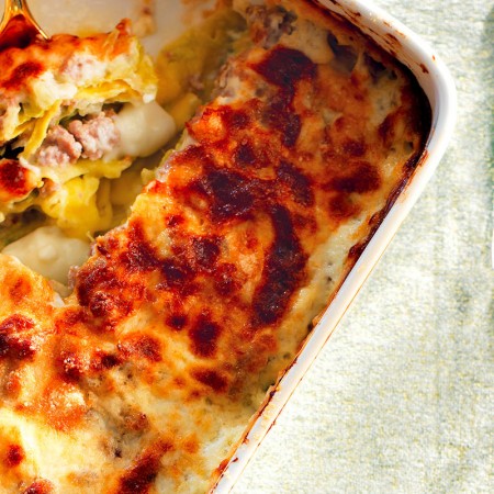Lasagna with Savoy cabbage and Sausage Ragù