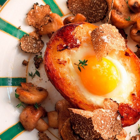 Eggs, Mushrooms and Truffles in Potatoes