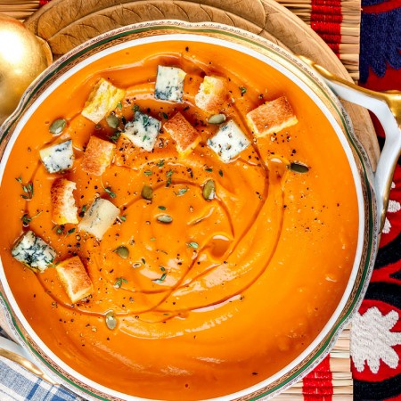 Butternut Squash Soup with Croutons and Gorgonzola