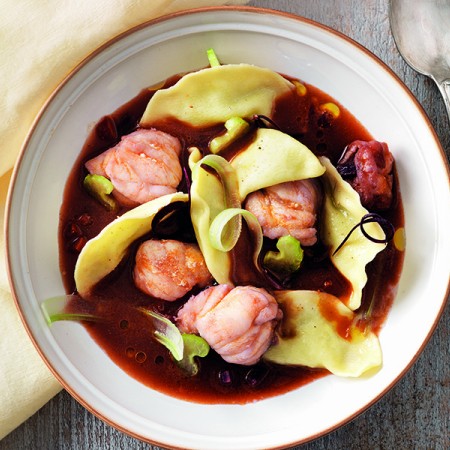 Celery Ravioli in Monkfish Stew