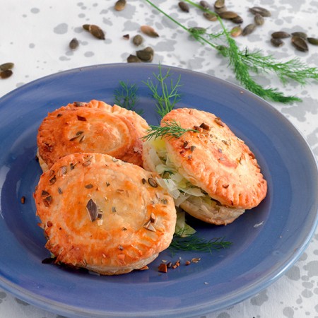 Puff Pastry Tortelli with Stewed Leeks