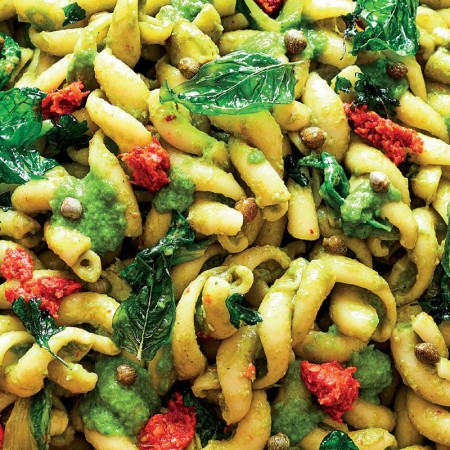 Fusilli with Spicy Escarole Cream, Anchovies and Burrata