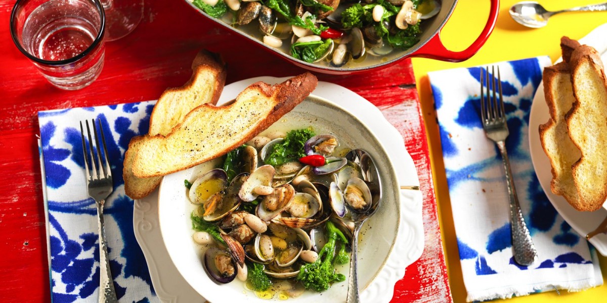 Simply Delicious Soup with Clam, Mushroom and Turnip Greens-image