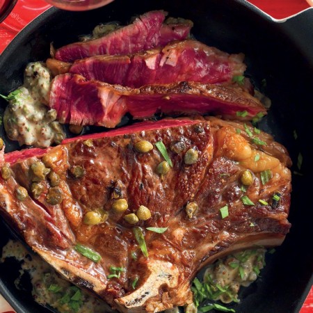 Juicy Ribeye Steak with Capers and Mustard Sauce
