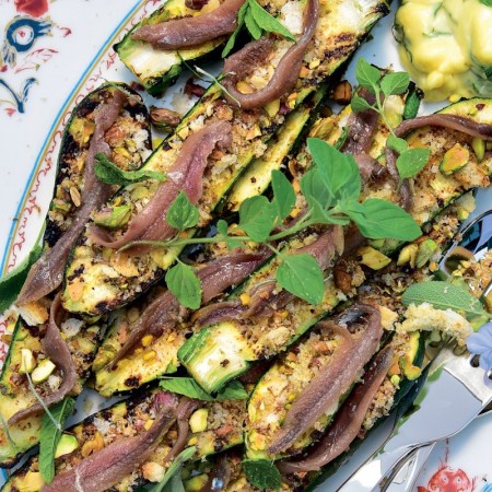 Simple and Satisfying Grilled Zucchini with Anchovies and Croutons