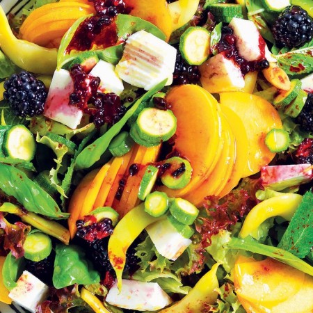 Peach Salad with Blackberries and Cottage Cheese
