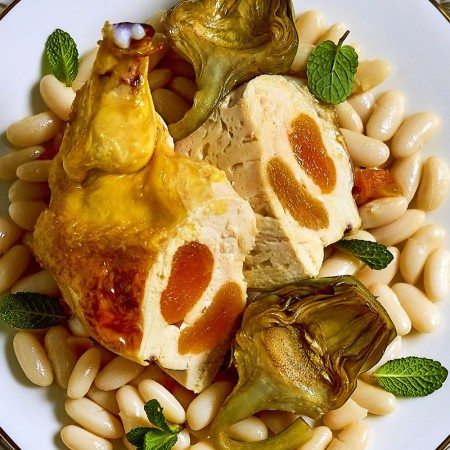 Stuffed Chicken Breasts with Apricots, Artichokes and Cannellini Beans