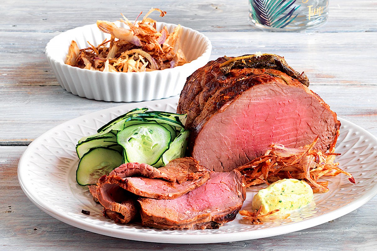 Roast Beef with Fresh Herbs, Sautéed Shallot and Cucumbers Recipe - La ...