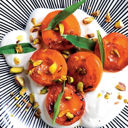 Apricots with Honey, Sour Cream and Pistachios