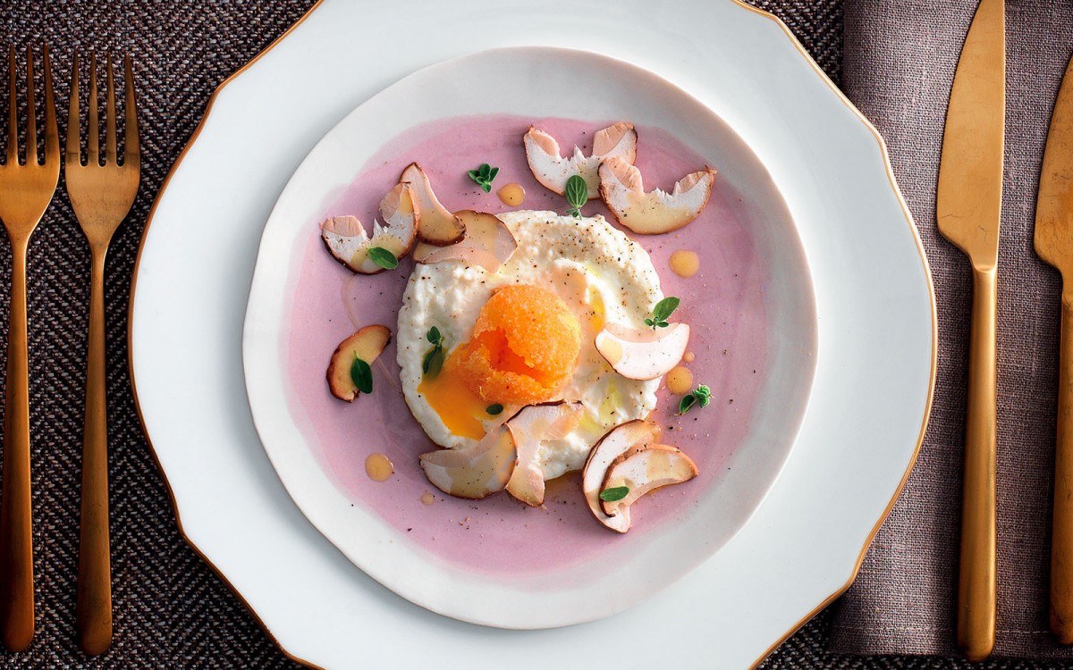 Fried Egg Yolks with Porcini Mushrooms-image