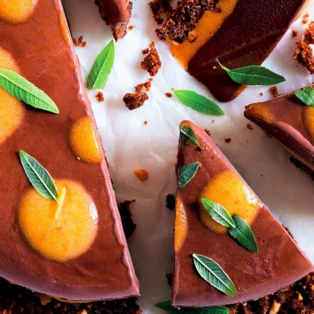 Chocolate Gelato Cake with Apricot Sauce