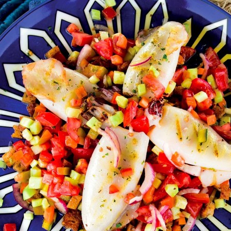 Grilled Squid on Panzanella Salad