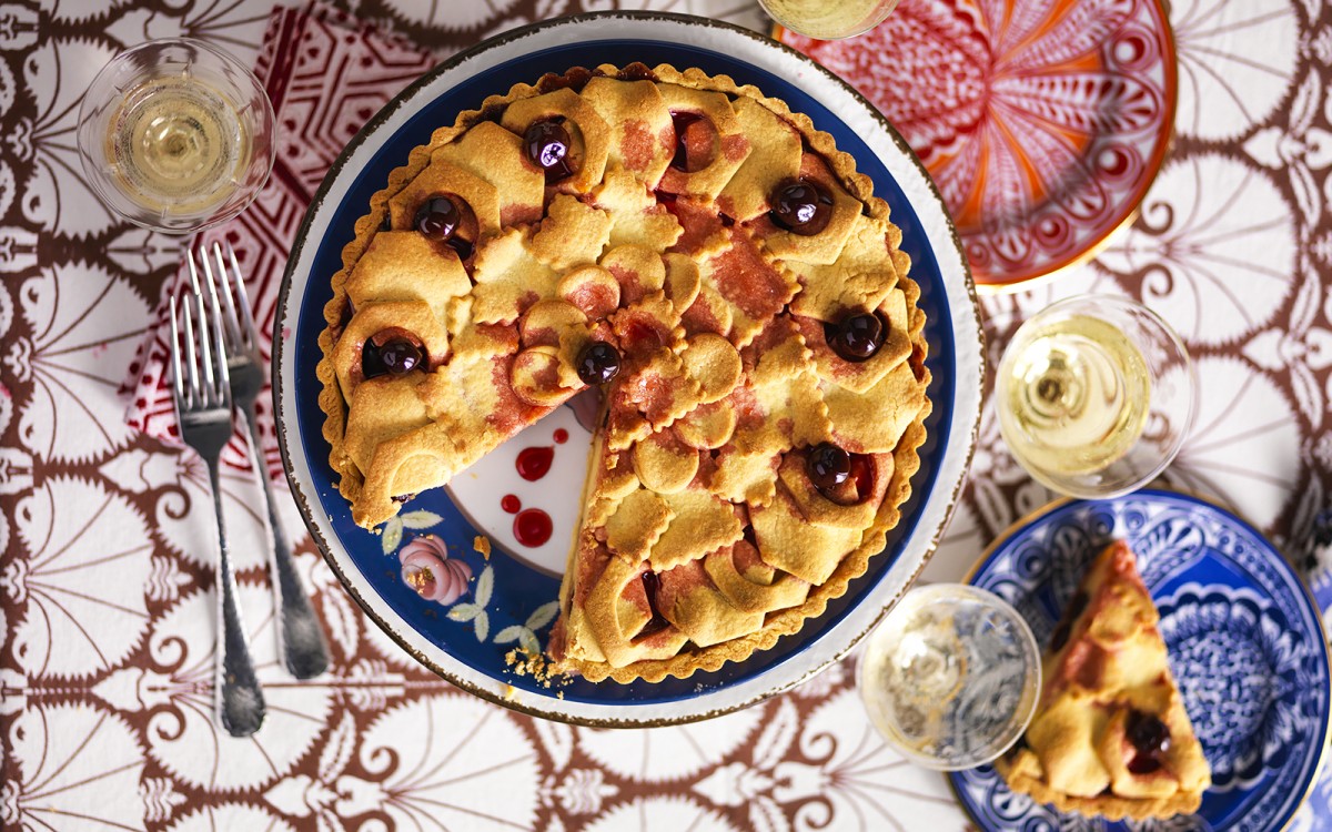 Pasticciotto Tart With Cream and Black Cherries-image