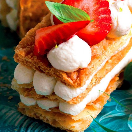 White Chocolate Ganache and Basil Millefoglie