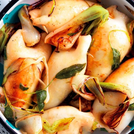 Stewed Squid With Fava Beans and Spring Onions 