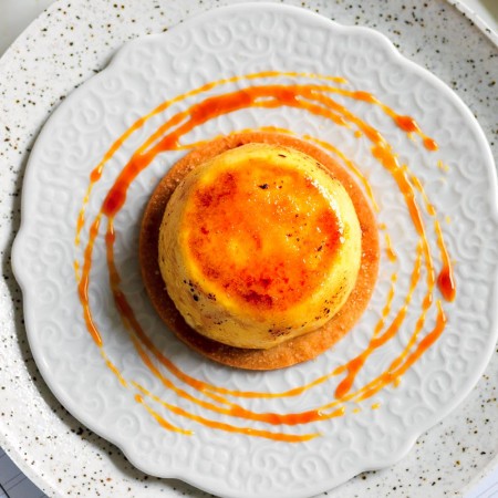Crème Brûlée with Shortbread and Cherry Compote 