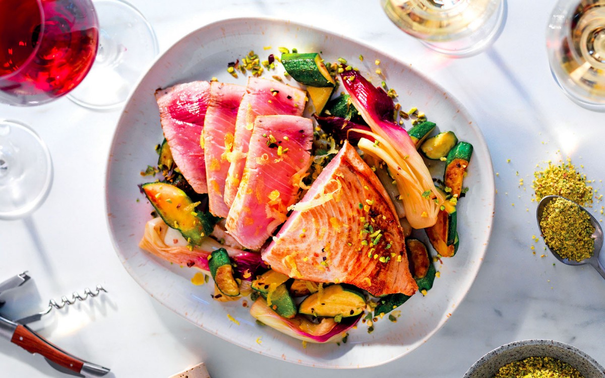 Swordfish With Roasted Spring Onions and Zucchini Recipe La Cucina