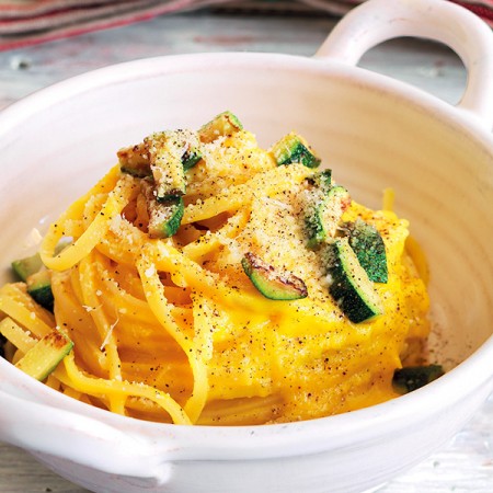 Linguine alla Yellow Pepper and Zucchini 'Carbonara' 