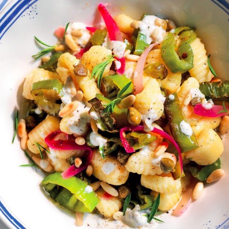 Ricotta Gnocchi With Friggitelli Peppers and Red Onion