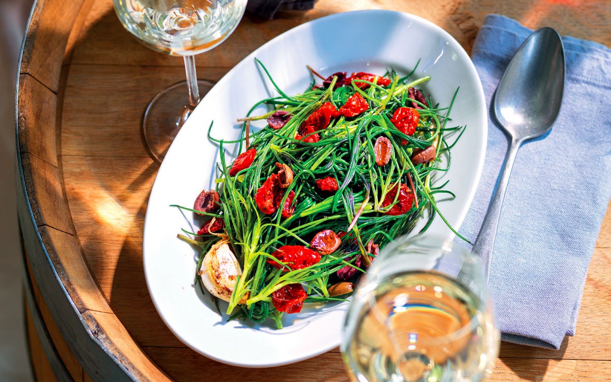 Agretti With Olives and Tomatoes